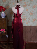 Vintage Mermaid Halter Burgundy Flowers Long Prom Dresses HZ1024