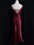 Vintage Mermaid Straps Organza Long Burgundy Prom Dresses HZ1024
