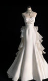 Vintage White Mermaid Strapless Satin Wedding Dresses HZ1024