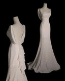Vintage White Mermaid Straps Sequin Long Backless Wedding Dresses HZ1024