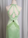 Vintage Mermaid Halter Mint Green Long Prom Dresses HZ1024
