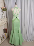 Vintage Mermaid Halter Mint Green Long Prom Dresses HZ1024