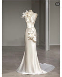 Vintage Mermaid Straps Long Satin Wedding Dresses HZ1024