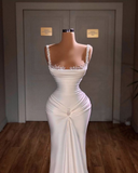 Chic Mermaid Straps White Long Satin Wedding Dresses HZ1024