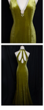 Vintage Mermaid Halter Sleeveless Velvet Green Long Prom Dresses HZ1024