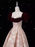Vintage Ball Gown Strapless Velvet Burgundy Prom Dress Long Pink Evening Dress HZ1024