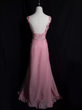 Vintage Mermaid V neckline Sleeveless Pink Long Prom Dresses HZ1024