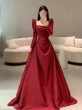 Simple Mermaid Long Sleeves Red Long Prom Dresses HZ1024