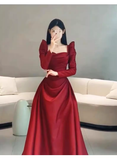 Simple Mermaid Long Sleeves Red Long Prom Dresses HZ1024