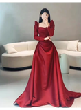 Simple Mermaid Long Sleeves Red Long Prom Dresses HZ1024