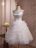 Ball Gown Strapless White Satin Homecoming Dress 18th Birthday Outfits HZ1024