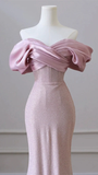 Modest Mermaid Off The Shoulder Sequin Pink Long Prom Dress HZ1024