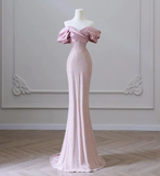 Modest Mermaid Off The Shoulder Sequin Pink Long Prom Dress HZ1024