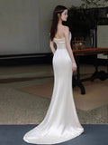 Vintage Mermaid Sleeveless Silk Satin Long Prom Dresses HZ1024