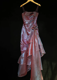 Vintage High Low Straps Grape Ruffles Prom Dresses HZ1024