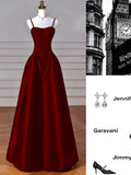 Sexy Wine Red A-Line Straps Satin Long Burgundy Prom Dresses HZ1024