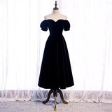 Simple A line Off The Shoulder Velvet Black Bridesmaid Dress HZ1024