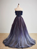 Dark starry sky purple tulle long prom dress purple evening dress HZ1024