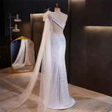 Luxury Mermaid One Shoulder Long Sequin White Prom Dress HZ1024