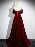 A-Line Velvet Burgundy Long Prom Dress HZ1024