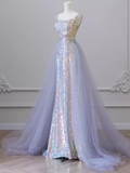 Sparkly Mermaid Straps Sequin Long Prom Dress HZ1024