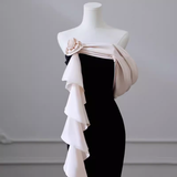 Simple Mermaid Strapless Velvet Black Long Prom Dress HZ1024