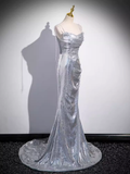 Mermaid Straps Silver Sequin Long Prom Dress HZ1024
