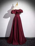 Simple A line Strapless Satin Burgundy Long Prom Dress HZ1024