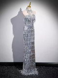 Sexy Sheath Strapless Sequin Silver Long Prom Dress HZ1024