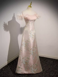 Sexy A Line Strapless Satin Pink Long Prom Dress HZ1024