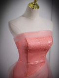 Sparkly Mermaid Strapless Pink Long Prom Dress HZ1024