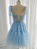 A-Line Sweetheart Neck Tulle Blue Short Homecoming Dresses HZ1024