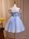 A-Line Off Shoulder Tulle Short Homecoming Dresses HZ1024