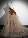 Mermaid Satin Tulle Long Brown Prom Dress HZ1024