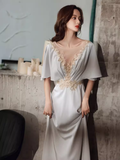 Elegant A line Short Sleeves Long Prom Dress HZ1024
