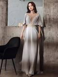 Elegant A line Short Sleeves Long Prom Dress HZ1024