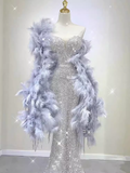 Elegant Mermaid Strapless Long Sequin Prom Dress HZ1024