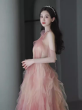 Lovely A line Pink Tulle Long Prom Dress HZ1024
