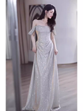 Mermaid Off The Shoulder Sequin Long Prom Dress HZ1024