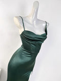 Sexy Mermaid Sleeveless Green Satin Long Prom Dress HZ1024