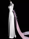Sexy A Line Strapless Satin Long Prom Dresses HZ1024