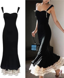 Elegant Mermaid Straps Chiffon Black Prom Dresses HZ1024