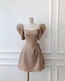 Vintage A line Midi Dress Brown Homecoming Dress HZ1024